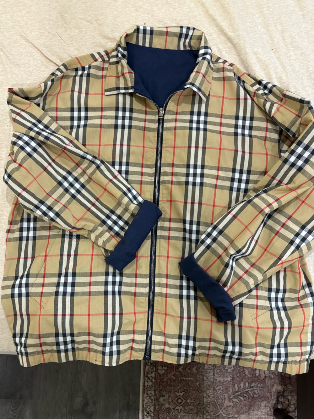 Authentic Burberry Beige Plaid Zip-Front Bomber Jacket - Picture 2 of 5